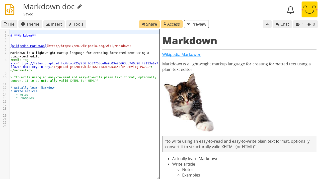 preview of the Markdown application